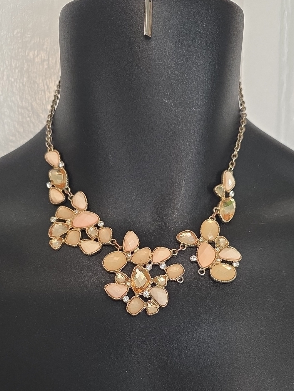 Statement Floral Cluster Necklace in Peach and Gold